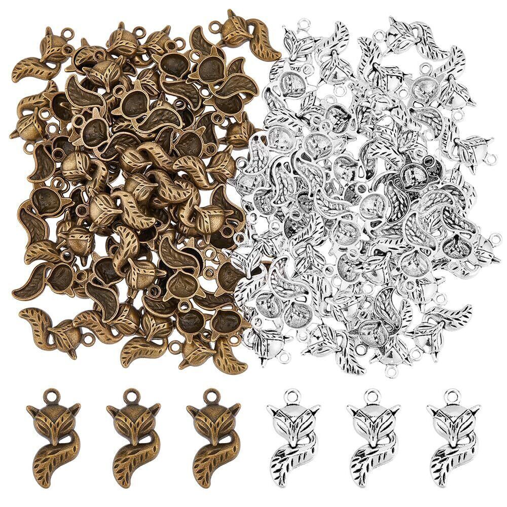 8151 120Pcs 2 Colors Cute Animal Charms Fox Charms Alloy Pendant Bulk